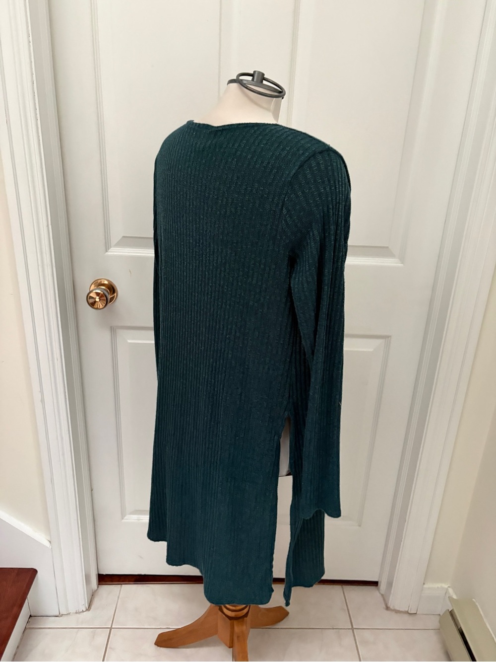 Olivia Rae Long Open-Front Ribbed Cardigan - Teal Green - Picture 5 of 8